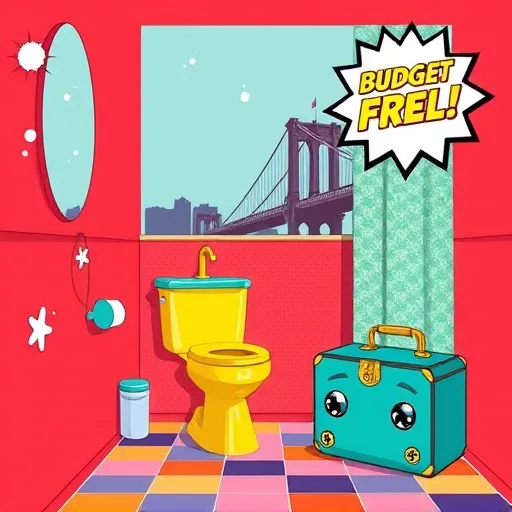 A vibrant PopArt-style illustration of a modern kitchen showcasing a playful renovation theme. The scene features sleek countertops, whimsical comic-patterned backsplash, and colorful, shiny appliances in bright yellow, red, and blue, conveying energy and optimism. In the foreground, stylized coins form a shimmering dollar sign, while upward-trending graphs with arrows symbolize return on investment. Quirky details include a vintage TV displaying cartoon dollar signs and an animated tape measure stretching around the room, emphasizing growth and renovation. The exaggerated perspective reveals open, colorful cabinets and a dynamic background with sunburst patterns, creating an upbeat, humorous atmosphere that highlights kitchen remodel ROI with eye-catching visual elements in vivid reds, yellows, electric blues, and crisp whites.