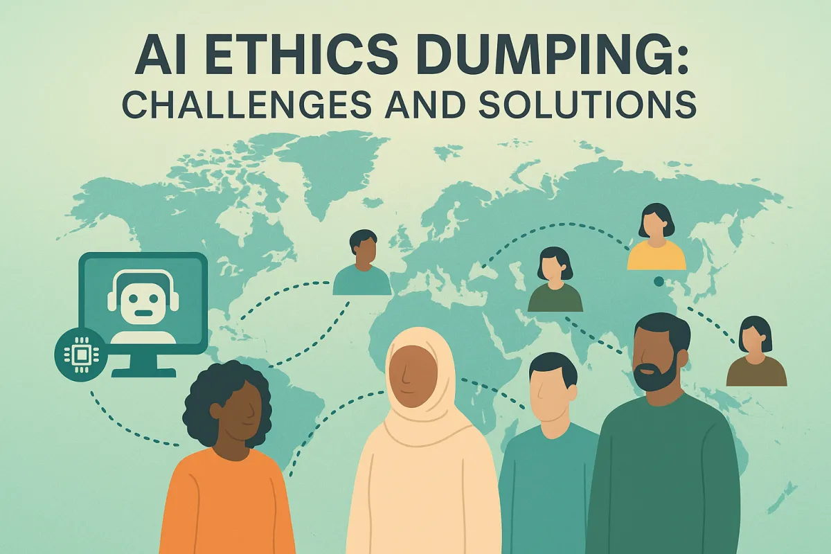 Illustration of ethical AI development with diverse global communities interconnected