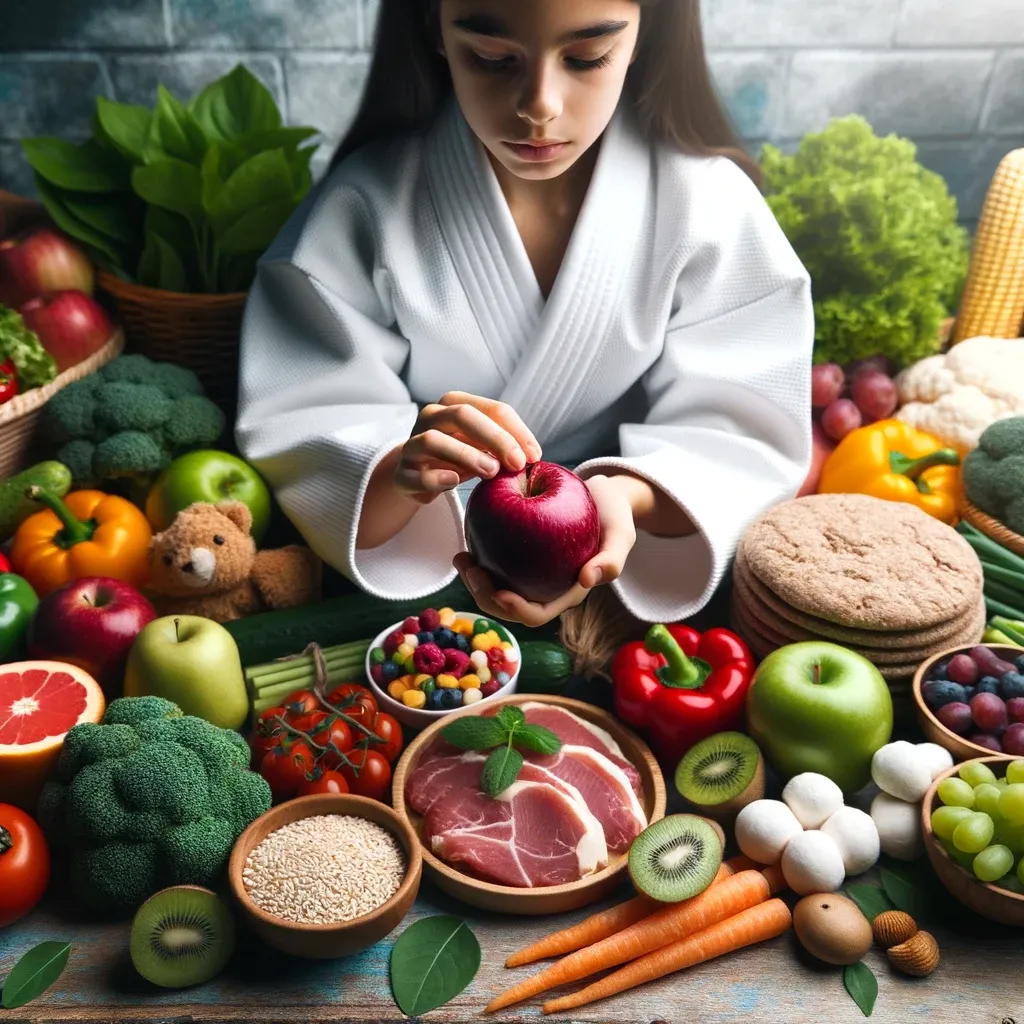 Photo of a Nutritious Spread: A vibrant, close-up shot of a table spread with various nutritious foods like fruits, vegetables, lean proteins, and who