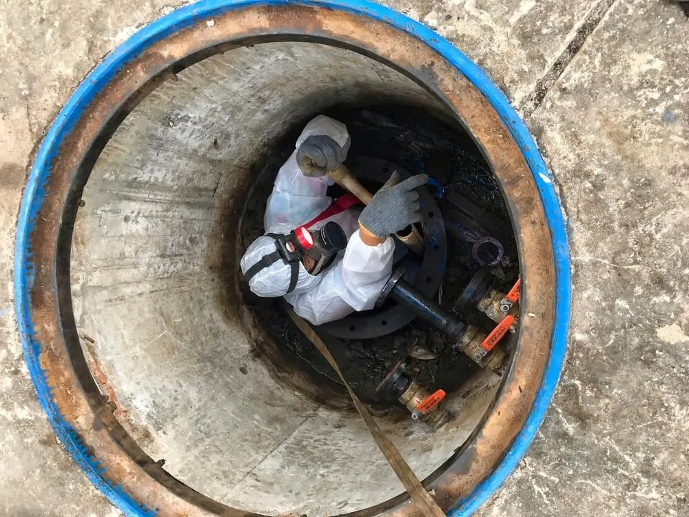 A worker inside a hole