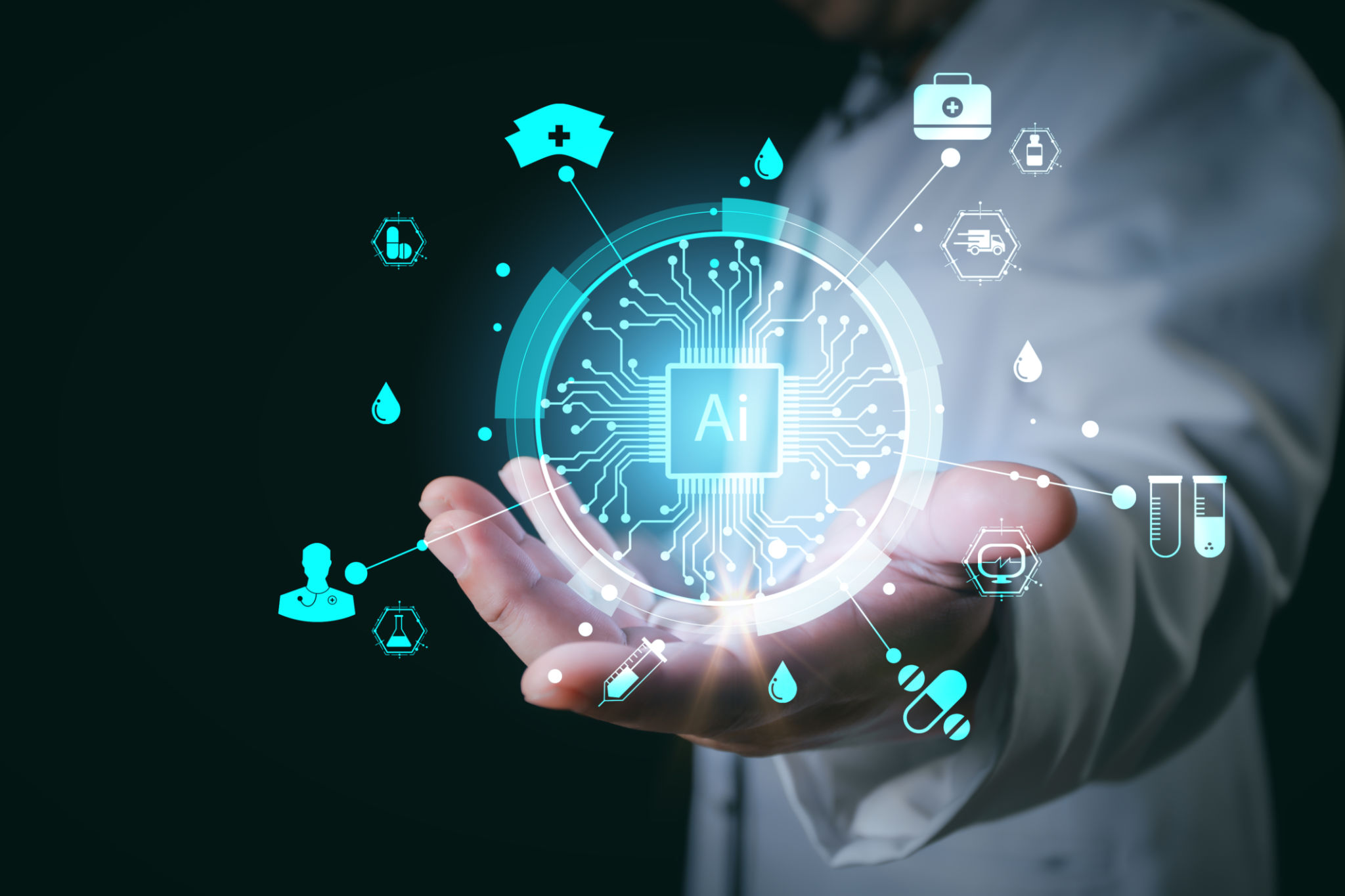 AI icon surrounded by tool icons