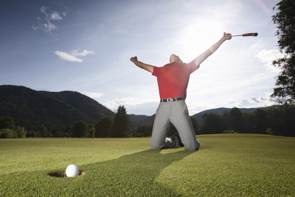 making celebrating golf shot