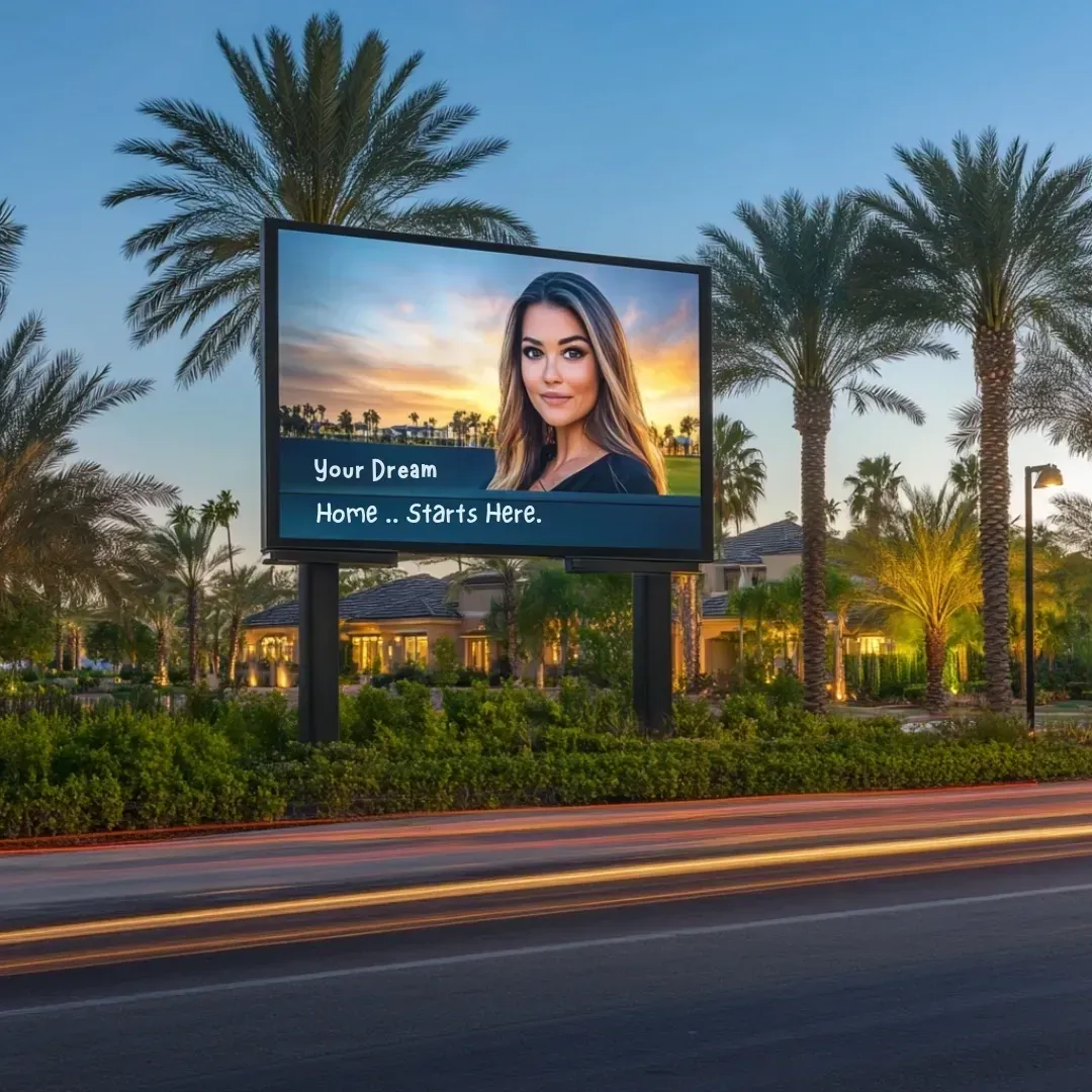 Real estate billboard advertisement showcasing a realtor and property with a clear call-to-action, demonstrating billboard marketing for real estate agents.