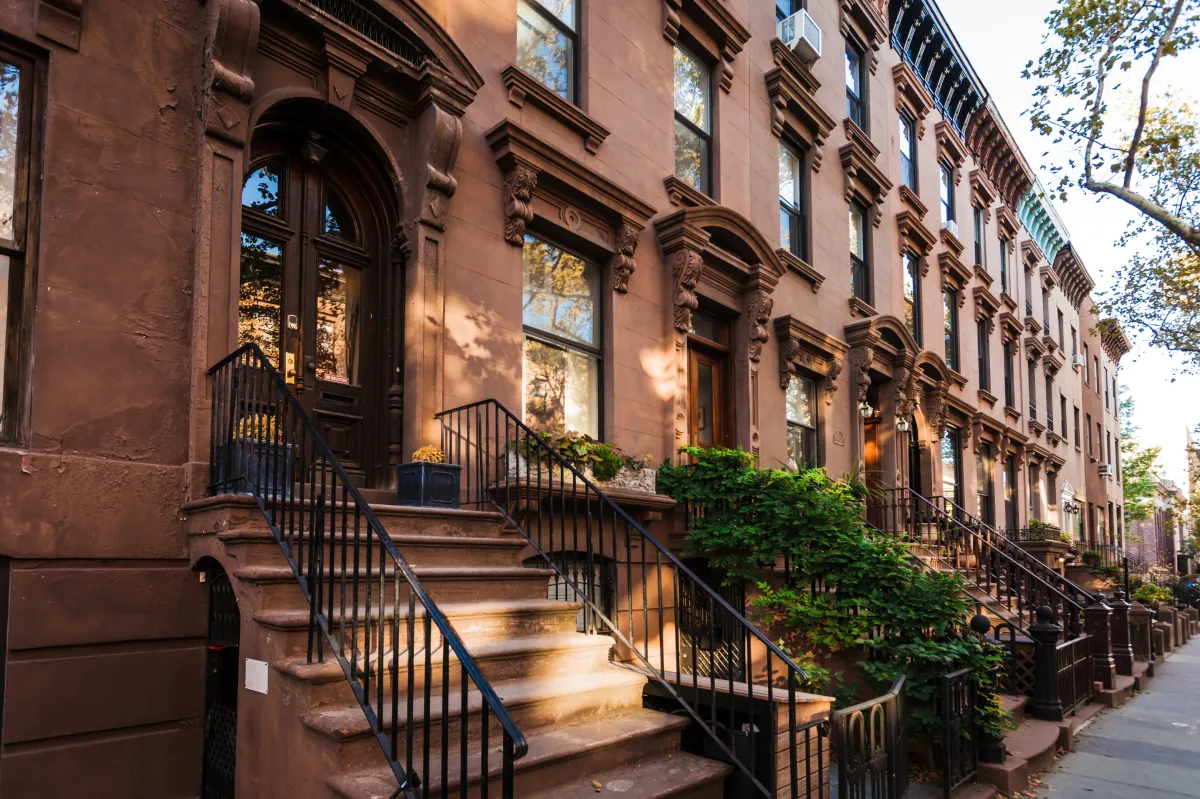 A Block Lined with Brownstones