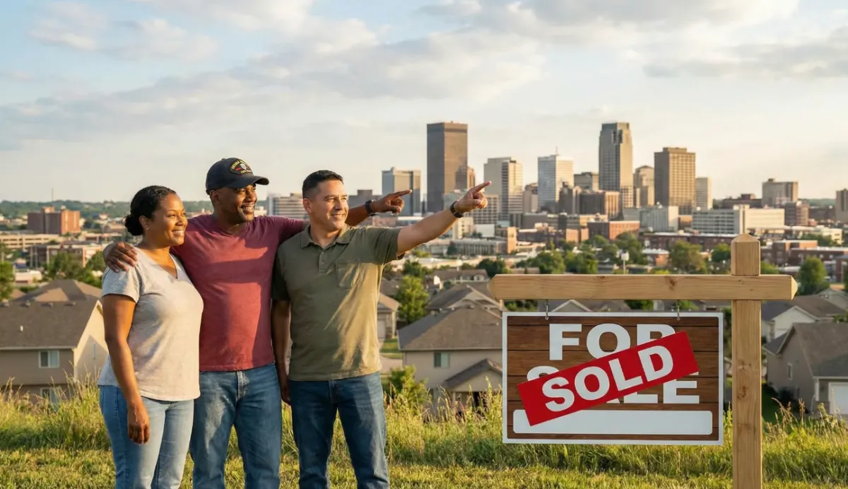 Veterans looking over a prosperous American city after buying a home using their VA benefits