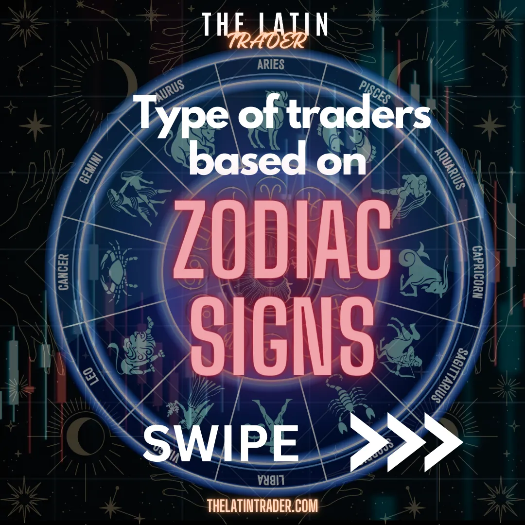 An image with Zodiac Signs in neon and a swipe button