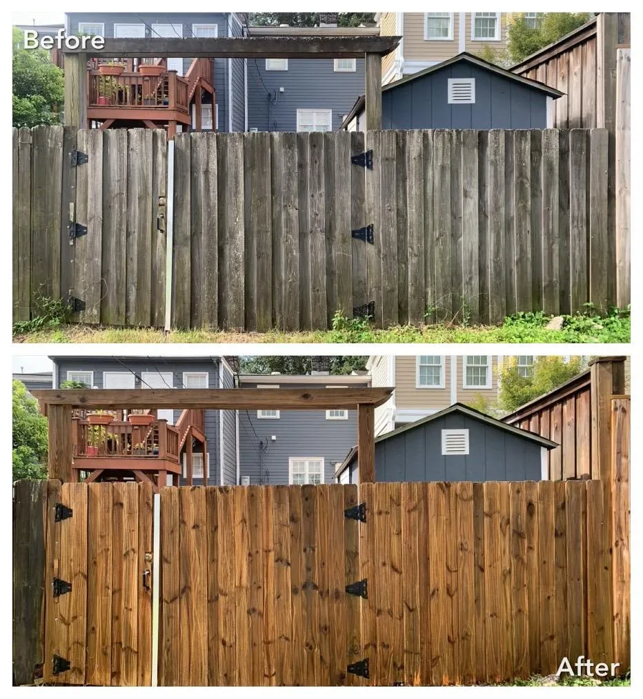 Low pressure wood fence washing.