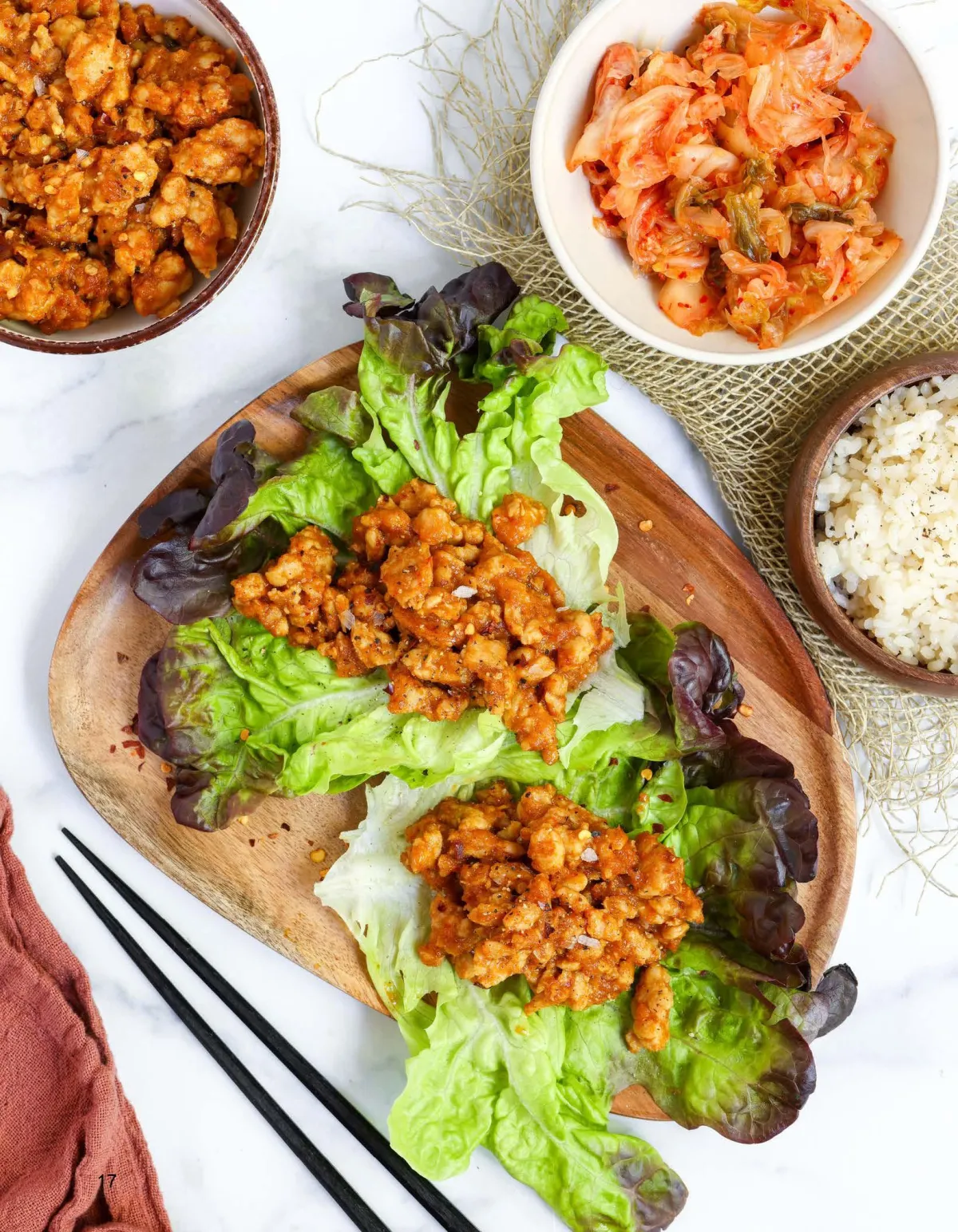 Spicy Kimchi Chicken Lettuce Wraps