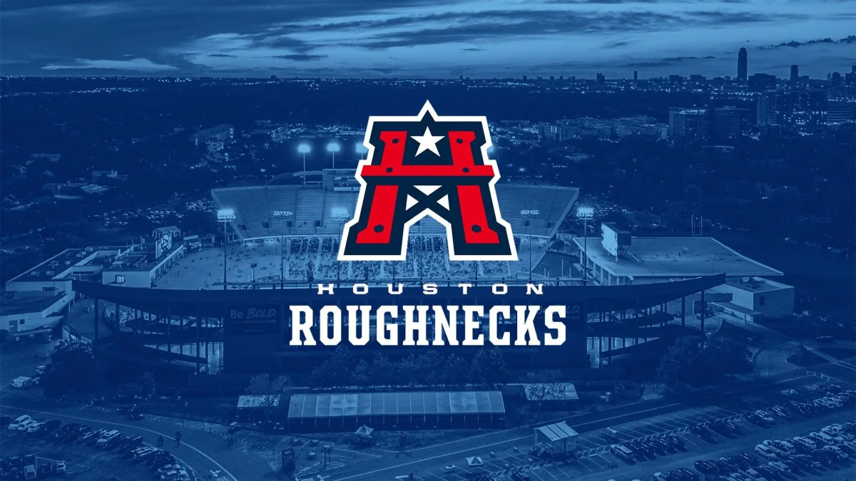 Houston Roughnecks logo over the Rice University Stadium