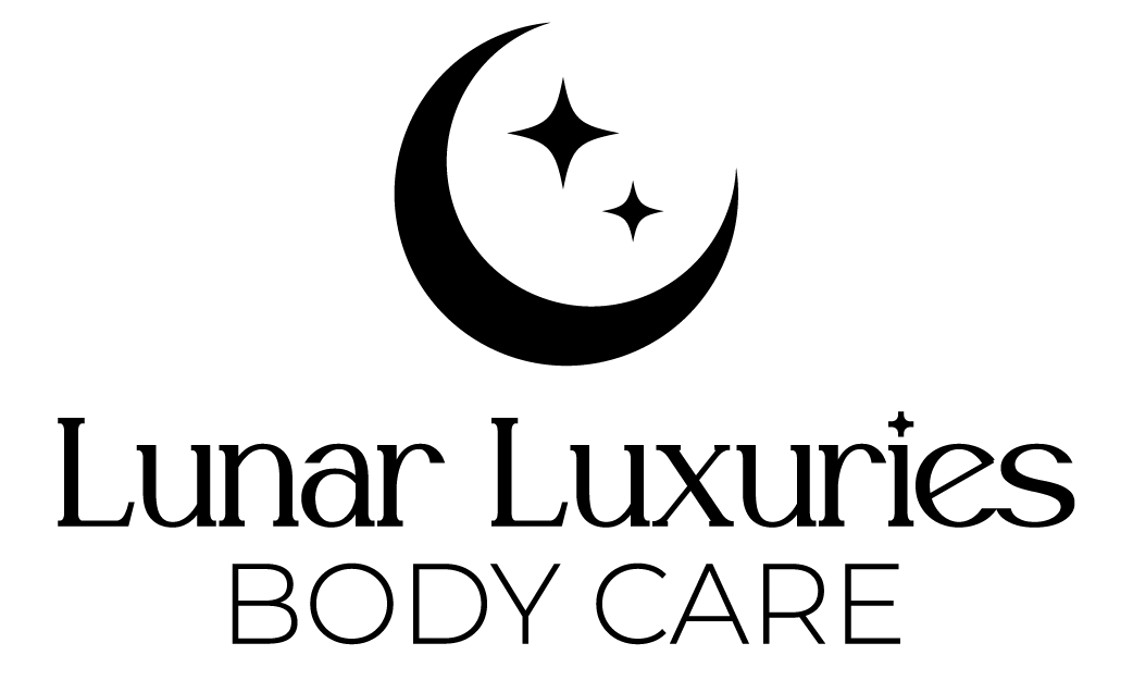 Lunar Luxuries logo of a moon, stars and text of the business name