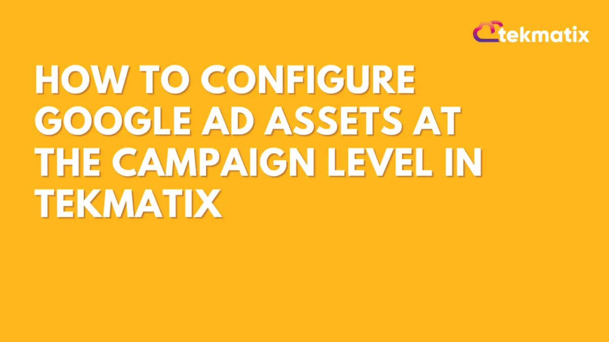 How To Configure Google Ad Assets at the Campaign Level in Tekmatix