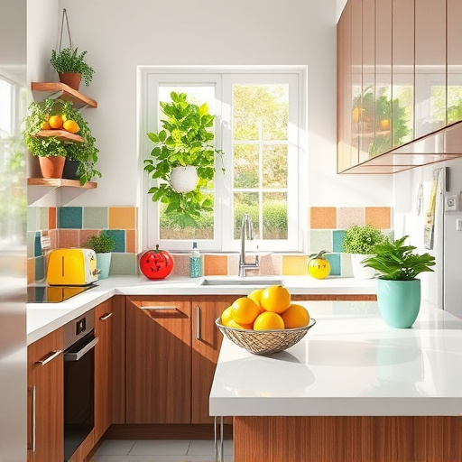 Cozy winter kitchen scene illuminated by soft light streaming through frosted windows. A rustic wooden table showcases culinary tools including an antique rolling pin, a bowl of freshly kneaded dough dusted with flour, and colorful jars of spices surrounded by sprigs of evergreen. A vintage stove adorned with vibrant pots exudes warmth and homeliness. The inviting atmosphere evokes comfort and nostalgia for winter cooking, featuring quirky details like a playful cat in a basket peering from behind cookbooks, and a seasonal tea towel with a whimsical snowflake pattern hanging over the stove. In the background, a snow-covered garden is visible through the window, enhancing the kitchen's lively ambiance. This high Renaissance art style composition blends rich earthy tones and soft pastels, capturing the warmth of the kitchen against the winter chill outside, inviting the viewer into this enchanting culinary retreat.