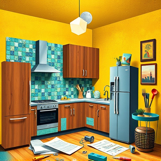 A captivating blog cover image showcasing a modern yet cozy kitchen design for a compact 5 x 6 space. The image features sleek, minimalist cabinetry in soft pastel shades, harmonizing with a rustic wooden dining table set with colorful ceramic dishware and a simple bouquet of wildflowers. Large windows allow warm, golden sunlight to filter in, casting gentle shadows on a brightly tiled floor. Hanging pots and pans contribute charm, while a chalkboard on the wall displays playful, handwritten recipe notes. The tranquil color palette includes earthy greens, muted yellows, and soft blues, evoking warmth and creativity. In the background, an open pantry reveals neatly arranged jars and spices, enhancing the organization of the space. The overall mood is calm and inviting, designed to inspire creativity in stylish and functional kitchen design.