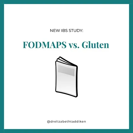 Gluten vs. FODMAPS with a graphic of a pamphlet