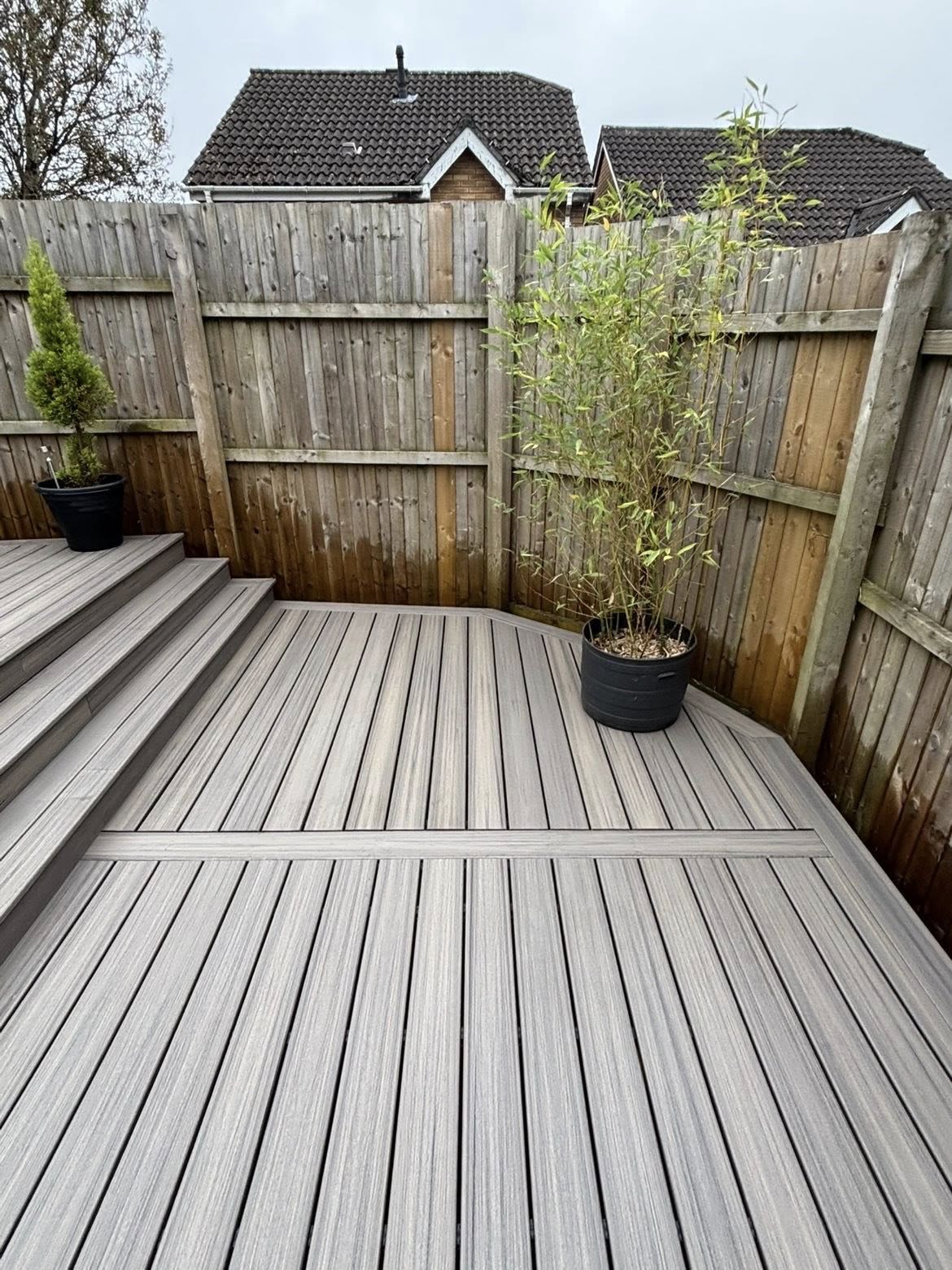 Composite decking installation in Pontypridd garden
