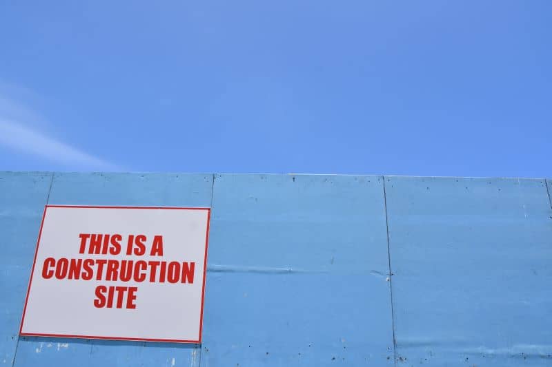 Construction site with a sign.