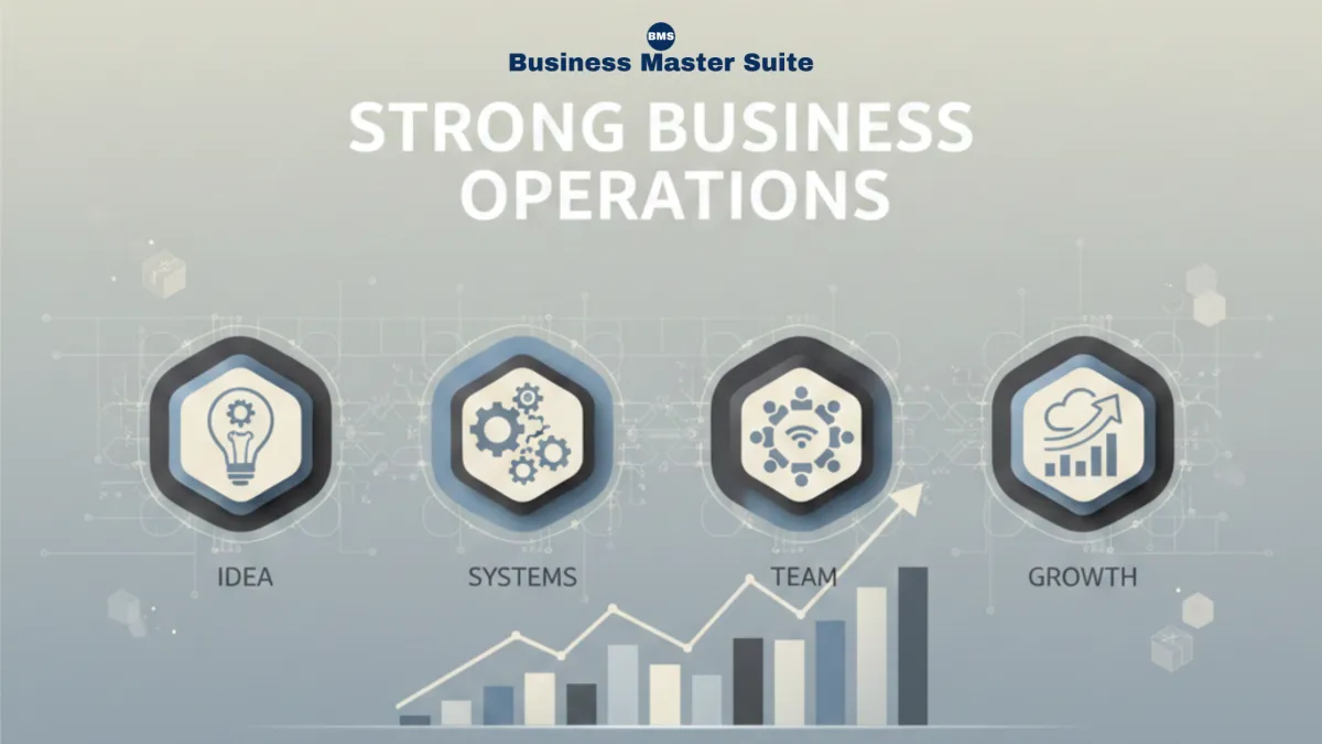 Business operations guide illustrating systems, processes, and scalable operations for startups and growing businesses across each stage of business growth