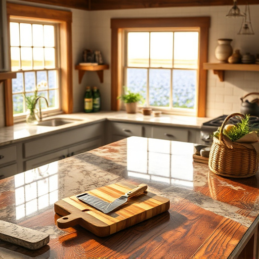 A vibrant outdoor urban café scene featuring sleek, polished concrete countertops under warm sunlight streaming through lush green trees. The reflective surfaces of the countertops are adorned with an assortment of artisanal coffee cups and lush succulent plants, adding a touch of playfulness to the environment. Abstract geometric patterns reminiscent of Native American art weave through the composition, merging contemporary design with cultural tradition. Quirky details include a whimsical coffee drip station designed like a traditional kachina doll and a mosaic-tiled floor showcasing intricate animal motifs. The energetic backdrop features a mix of modern architecture and urban murals that celebrate indigenous art, creating a rich tapestry of warm earth tones—reds, browns, and greens—accentuated by splashes of turquoise. This inviting atmosphere is perfect for urban design enthusiasts, blending style and cultural heritage in a cheerful, thoughtfully designed setting.