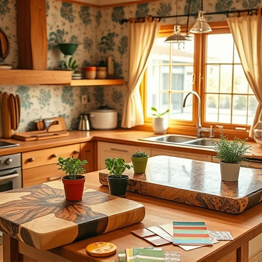 Vibrant street art scene showcasing a stylized, cracked concrete countertop, detailed with varied textures and shades highlighting imperfections. Oversized whimsical tools such as a spray can of epoxy, a grout float, and a colorful trowel are arranged playfully around the countertop. Bright splashes of electric blue, sunlit yellow, and vivid orange contrast against the gray concrete, creating an energetic ambiance. The background features a graffiti wall with abstract shapes and splattered paint, reflecting urban creativity. Subtle brick and concrete textures hint at home improvement themes. Quirky details like a miniature cement mixer wearing sunglasses and a tiny patch of succulents growing from a crack add fun elements. The lively yet organized composition uses bold outlines and dynamic colors, embodying a modern street art aesthetic while effectively communicating the theme of fixing concrete countertops.