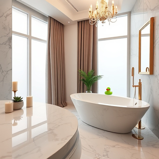 A captivating Art Deco-inspired blog cover image showcasing a variety of countertops suited for a coastal-themed kitchen. The composition features chic, geometrically patterned surfaces, including polished marble with oceanic swirls, rustic reclaimed wood with driftwood textures, and sleek quartz with shimmering sand-like flecks, cascading in elegant layers to highlight their diversity. Subtle ocean motifs, such as stylized waves and shells, adorn the edges of the countertops, enhancing the coastal aesthetic. The calming color palette includes soft aquas, sandy beiges, and shell whites, punctuated by gleaming golden accents that evoke sunlit coastal views. A minimalist outline of a stylized Art Deco kitchen forms the background, complete with high ceilings and vintage-inspired lighting fixtures. Whimsical elements like playful seagulls, a cluster of casually strewn starfish, and a shell-shaped soap dispenser add quirky charm. A vibrant fruit bowl filled with tropical fruits sits invitingly in the corner, capturing the essence of abundant coastal living. The balanced composition draws attention to the striking countertops while seamlessly integrating the ambient kitchen environment and playful details, inviting viewers to envision the joy of culinary creativity in a beautifully designed coastal kitchen.