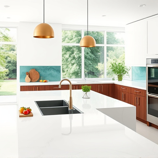 A captivating blog cover image showcasing a classic kitchen theme centered around polished oak wood countertops. The scene features warm, inviting oak countertops gleaming under soft, natural light that filters through an oversized window with delicate lace curtains. Adorning the countertops are artisanal kitchen tools, including a handmade wooden bowl filled with vibrant fresh vegetables, a vintage cutting board with a neatly arranged herb bouquet, and exquisite ceramic utensils, all adding character to the space. The mood is calm and nostalgic, reminiscent of home-cooked meals. Quirky details include a cheerful tea kettle whistling on the stove and a playful cat peeking from the corner. The rustic cabinetry in gentle pastel tones is accented by vintage glass jars filled with spices and grains, suggesting culinary adventures. The image is enriched by a high Renaissance art style featuring rich textures and graceful lighting that emphasize the warmth of the oak wood. The overall color palette includes warm golds, soft browns, and muted greens, creating a cohesive and inviting atmosphere that draws viewers into the charming world of classic kitchens.