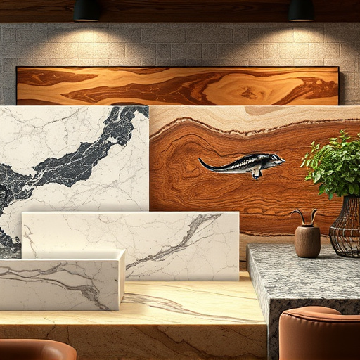 A surrealistic blog cover image featuring an expansive dreamlike landscape that symbolizes the theme of finding countertop professionals in Palo Pinto, Texas. Rolling hills morph into abstract shapes resembling various countertop materials such as granite, quartz, and marble. In the foreground, whimsical oversized tools like a floating hammer, measuring tape, and chisel hover playfully, representing construction and craftsmanship. A vibrant turquoise and emerald river meanders through the scene, dotted with peculiar floating islands shaped like unique countertops showcasing diverse designs and textures. Ethereal clouds drift above, their edges curling to mimic the smooth curves of crafted countertops. Tiny, smiling critters peek from behind tools and stones, adding personality while maintaining the image's focus. The background features an intricate sky shifting from pastel peach and lavender to deeper blues, creating a calm, inviting mood that enhances a sense of exploration. The overall color palette combines warm, inviting tones for the countertops with cooler background shades, embodying professionalism and approachability in a whimsical journey toward finding skilled countertop professionals.