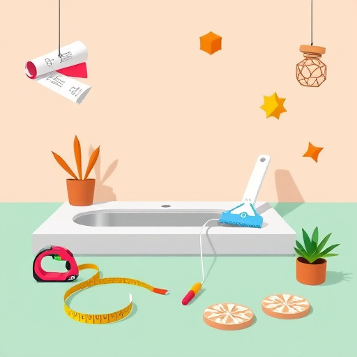 Stylized Bauhaus-inspired cover image depicting the theme "How to Install Countertops with a Beveled Edge." The image features a beautifully designed kitchen countertop with a sleek, light-catching beveled edge, adorned with colorful geometric shapes reflecting Bauhaus principles of simplicity and functionality. Surrounding the countertop are vivid kitchen tools, including a shiny measuring tape, a precision saw with a colorful handle, and a whimsical, oversized paintbrush, arranged playfully yet orderly. The calm pastel background in soft mint or pale peach conveys a serene atmosphere, ideal for DIY enthusiasts. Overhead, abstract shapes resembling floating kitchen utensils and materials, like a rolled-up blueprint and a charming jar of screws, hint at the tools needed for the project. Small elements like a miniature potted succulent and patterned coasters with geometric designs add personality without overwhelming the composition. The color palette combines warm earthy tones with vibrant splashes, enhancing the theme of home improvement while sharp lines and bold contrasts typical of the Bauhaus style present a modern flair and artistic elegance to the cover.