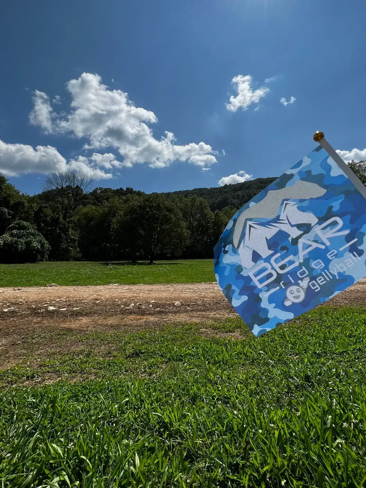 Bear Ridge GellyBall flag on outdoor field in Jasper, GA—safe, low‑impact play for ages 5+.