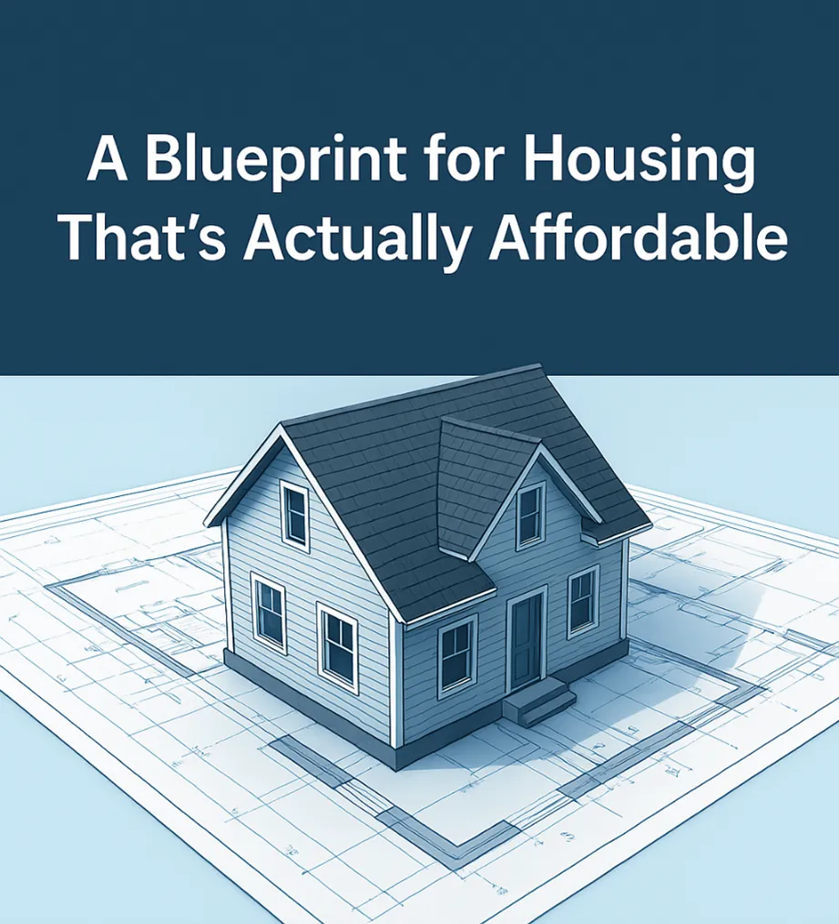 Blueprint-style illustration representing affordable housing plans.