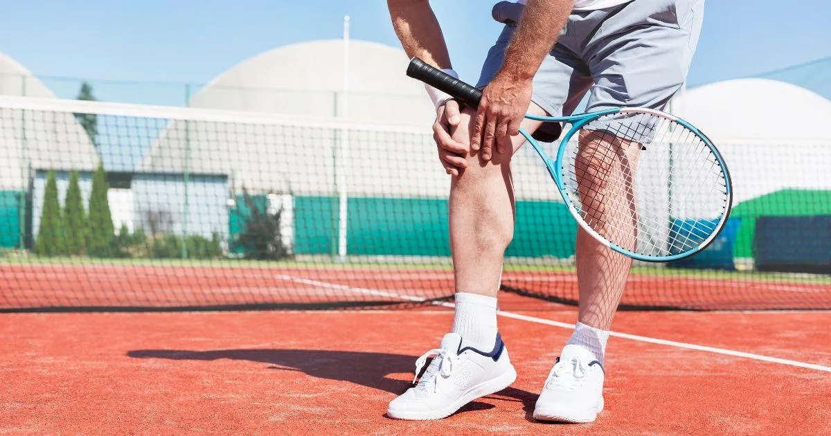 Tennis player holding knee