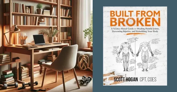 Writing work area along side book cover for Built From Broken