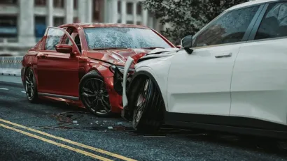 Crashed vehicles on a road