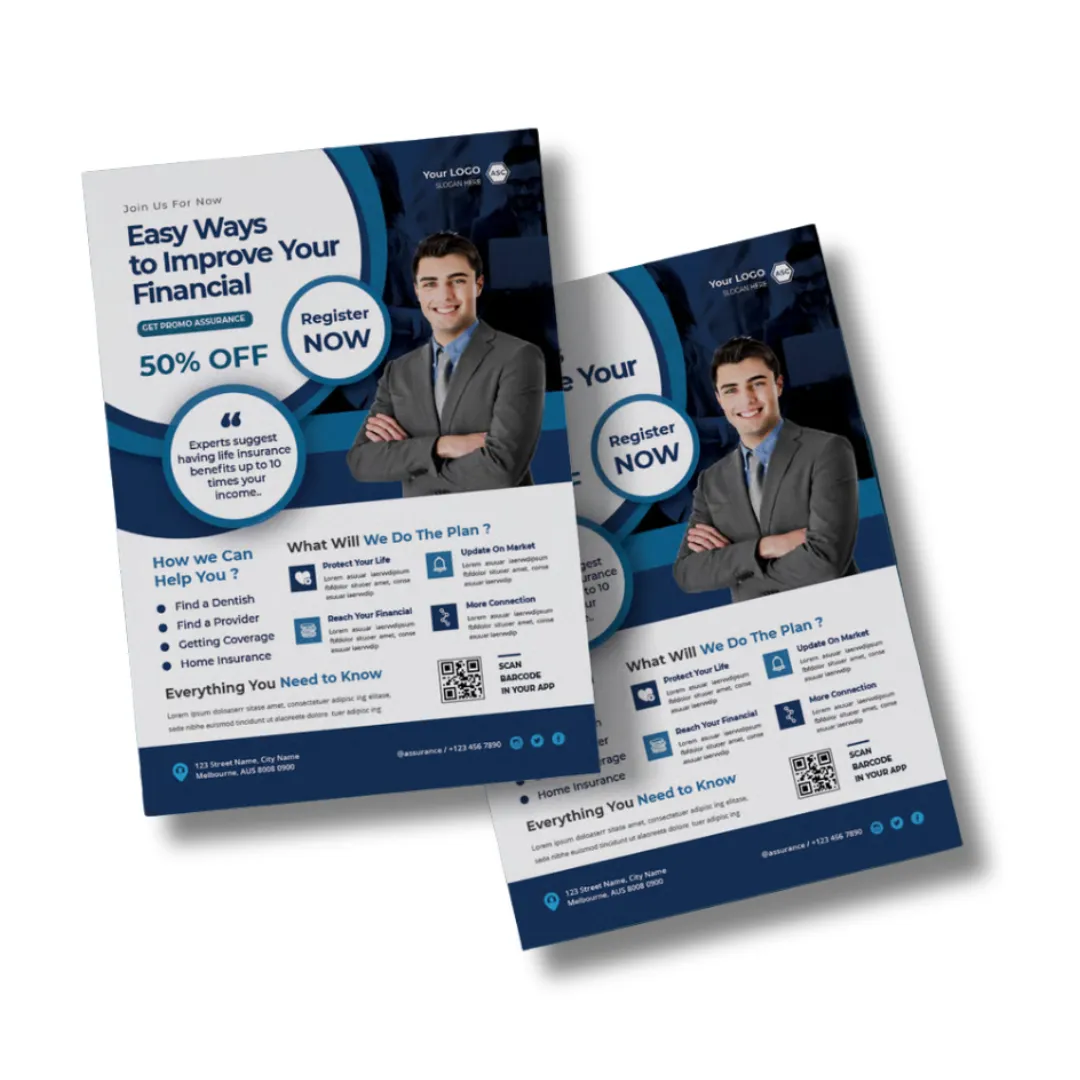 Flyer for financial advisor promotion with photo and special offer banner
