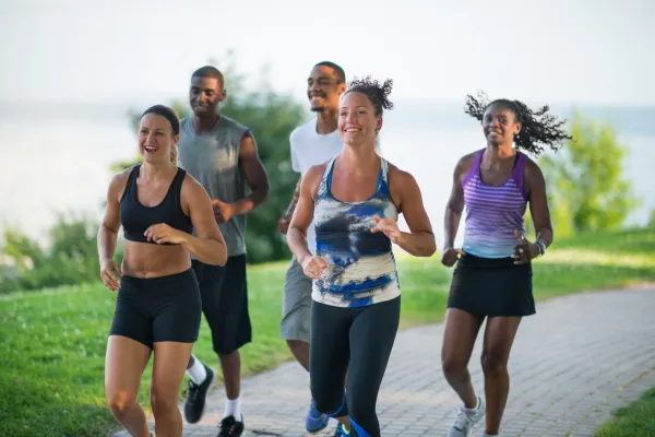 A group of people running