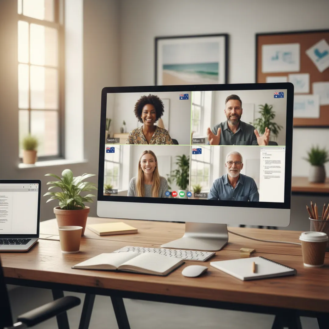 Virtual meeting with an Australian small business team collaborating online