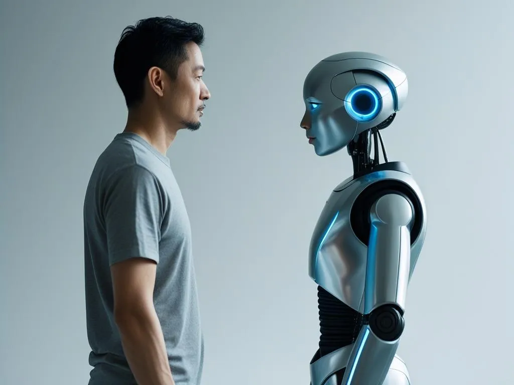 man facing robot