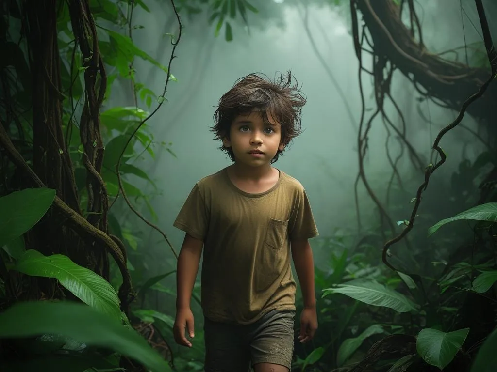 boy lost in jungle