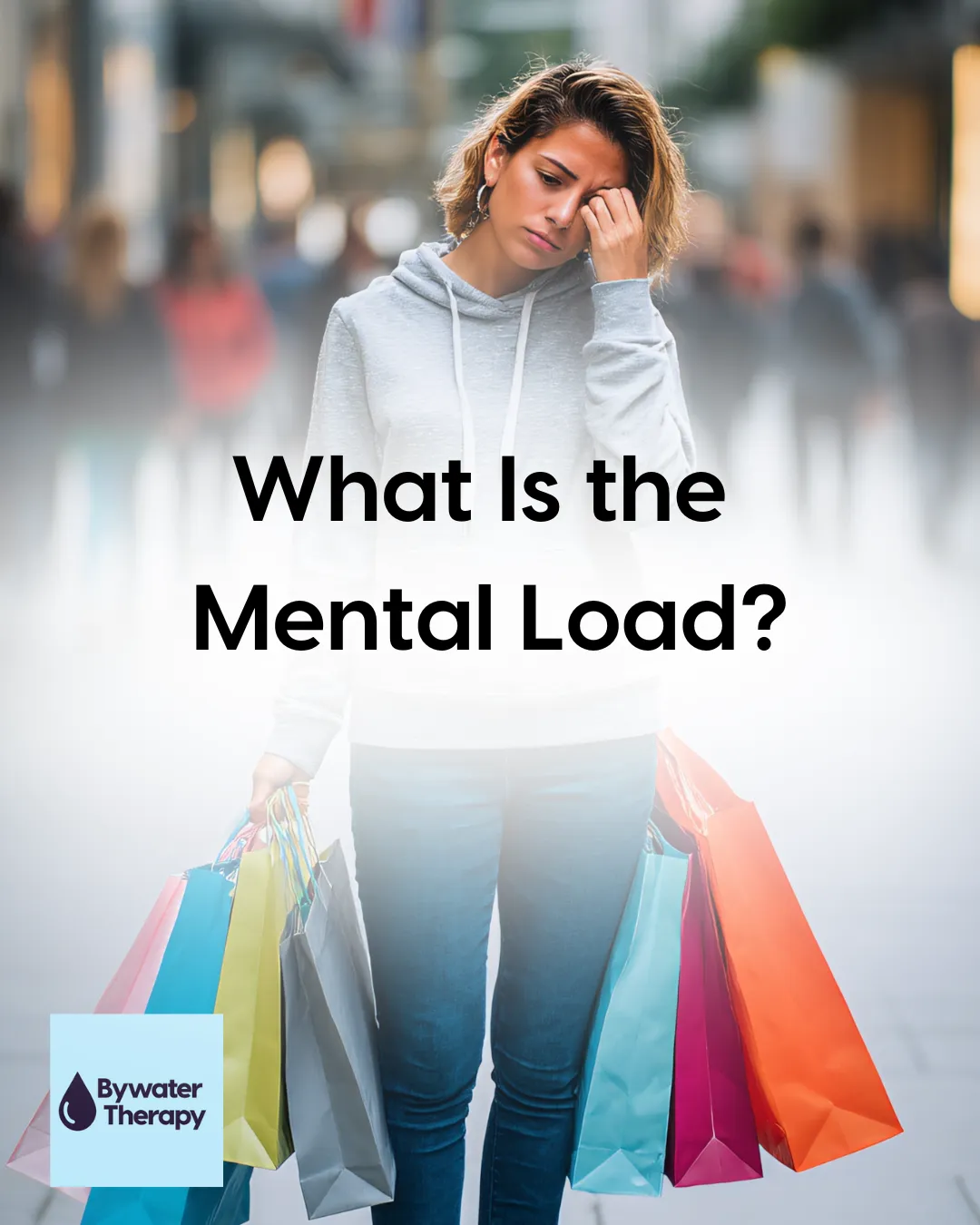 Overwhelmed woman carrying the shopping