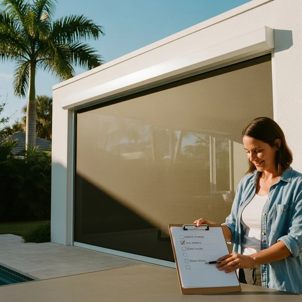 "A digital checklist on a smartphone screen showing outdoor living preparation steps with a snowy backyard in the background."