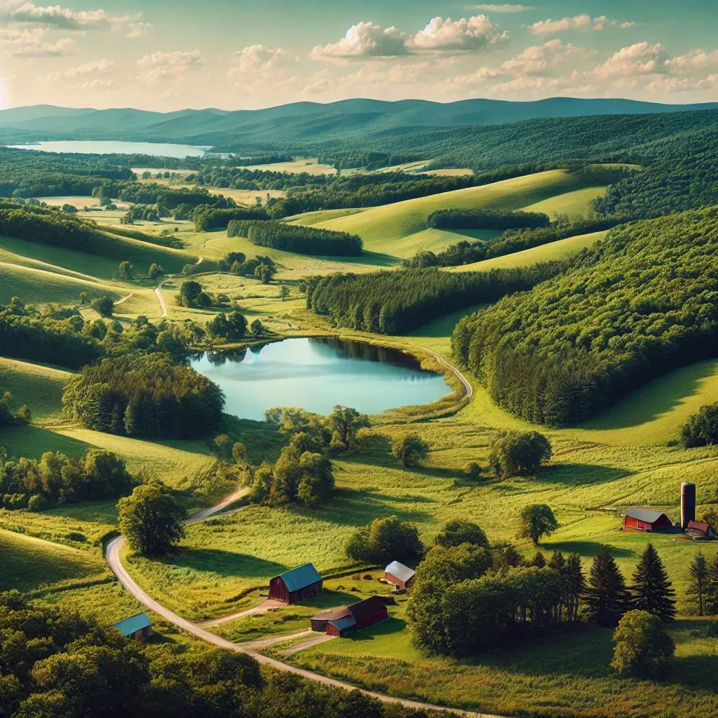 Map highlighting the best counties in New York for land investment, showcasing diverse landscapes