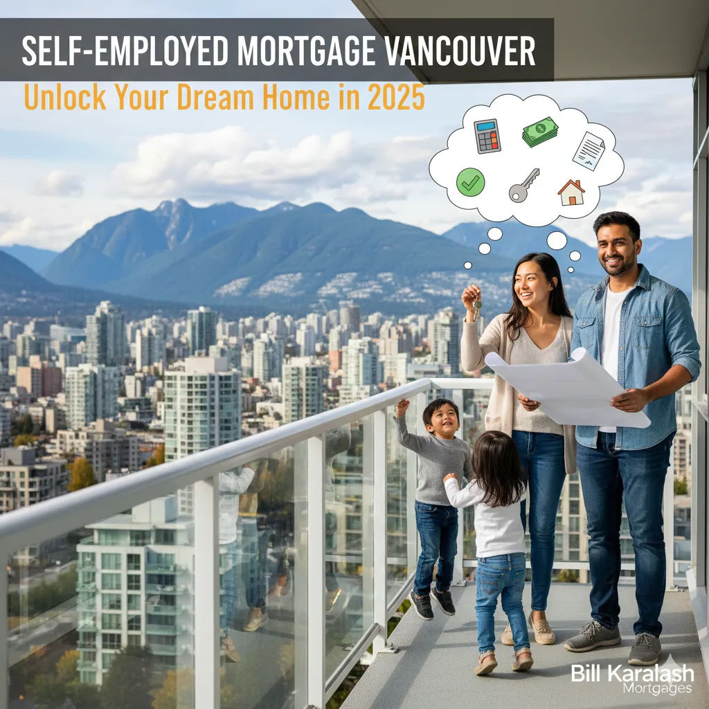 Vancouver self-employed entrepreneur reviewing mortgage documents with laptop and model home
