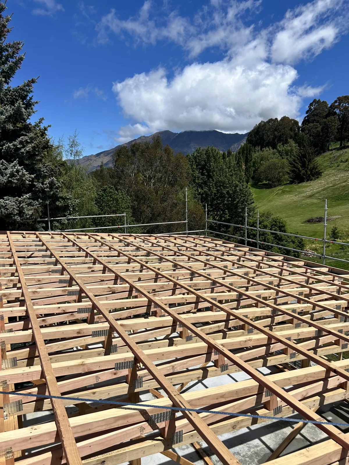 Timber framing set out for a deck at a Queenstown Lakes project