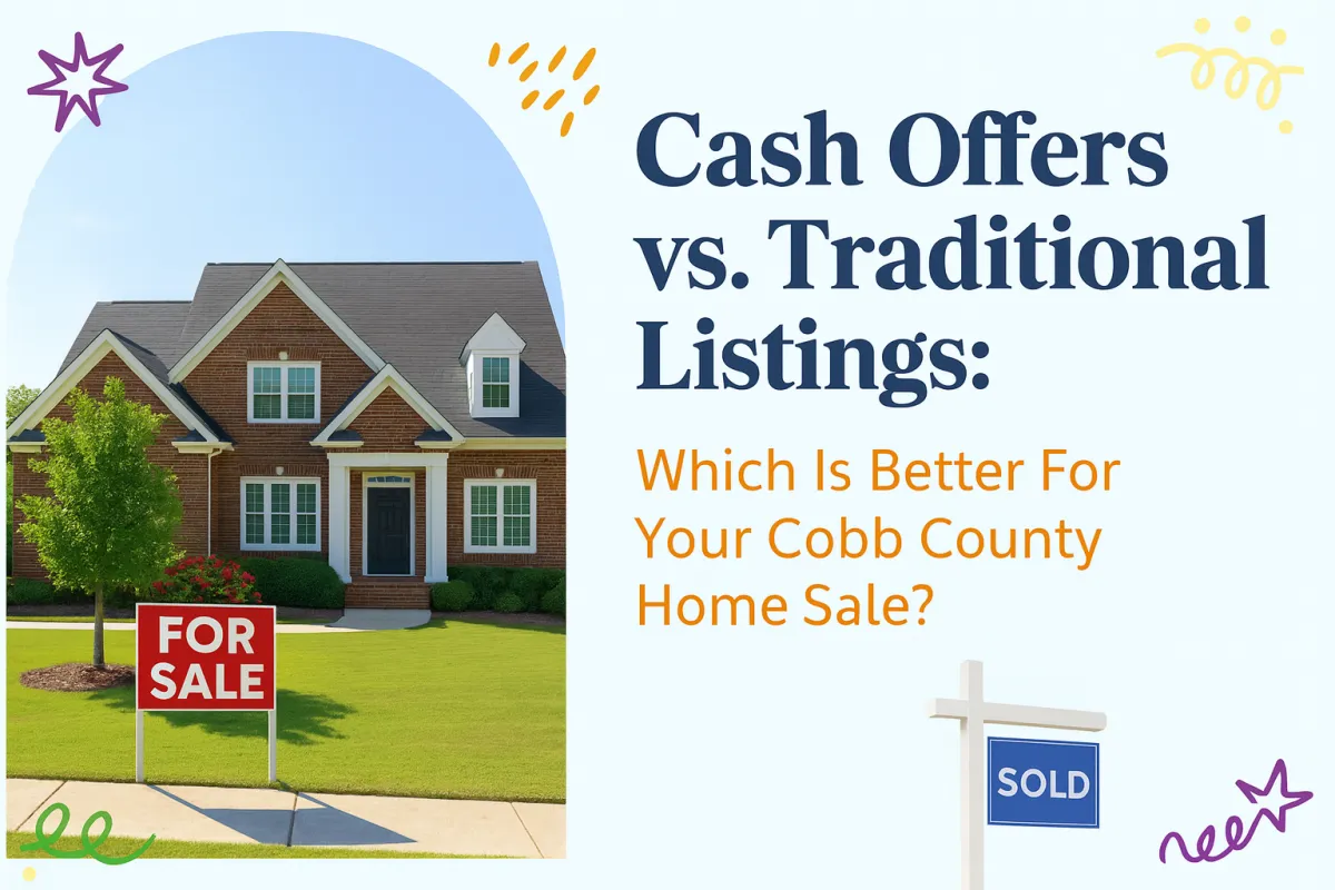 Image of a Cobb county homes with the words Cash Offer vs Traditional Listings, which is better for your Cobb County Home?