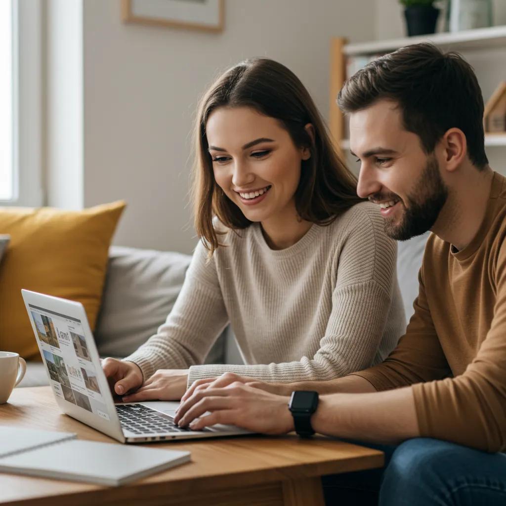 Young couple discussing home buying in a cozy living room