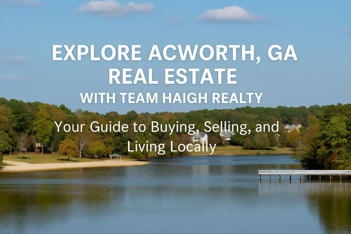 Scenic view of Acworth, GA lakefront with homes and recreational activities