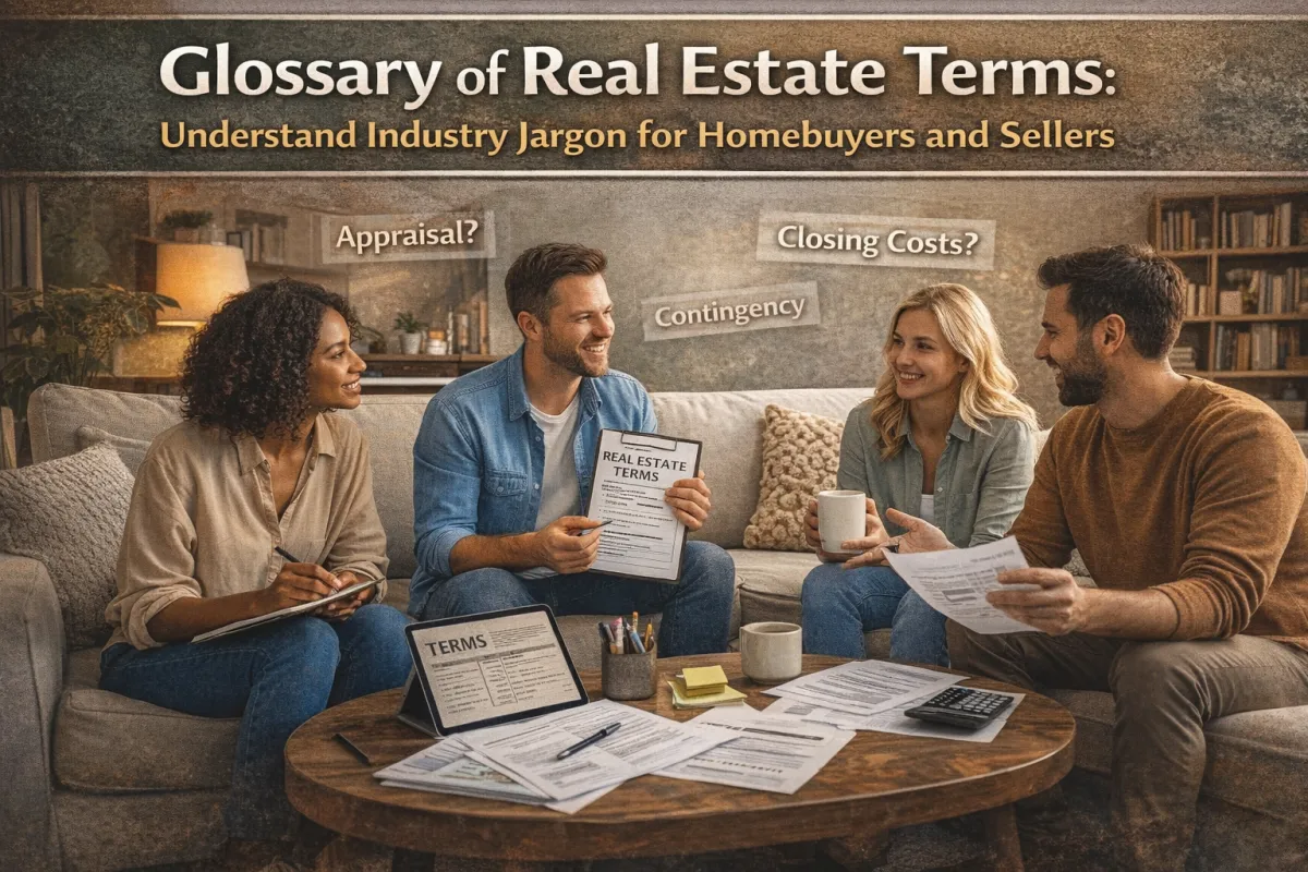 Group of diverse individuals discussing real estate terms in a cozy living room