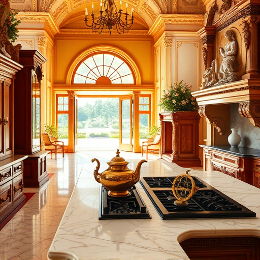 A futuristic bathroom scene set in a vibrant coastal town, showcasing innovative remodeling designs in New Port Richey, Florida. The spacious, shimmering bathroom features curved, aerodynamic surfaces and transparent, glowing glass fixtures that appear to defy gravity. A large panoramic window displays a stunning sunset over the Gulf of Mexico, with stylized palm trees casting elongated shadows on the polished, iridescent floor that transitions from soft aquamarine to sunset orange, evoking warmth and tranquility. Embedded LED strips create a luminous grid along the walls and ceiling, adding dynamic ambient lighting. A holographic digital mirror displays mood lighting and weather updates, while a sleek, shell-shaped freestanding tub contains water shimmering with rainbow hues. Tiny robotic helper drones hover near the sink, offering virtual assistance or spraying glittering water vapors. The environment combines zen elegance with high-tech sophistication, enhanced by stylized illustrations of tidal waves and seabirds that emphasize the coastal theme and fluid design. The art style features bold geometric shapes, sharp angles, and vibrant, luminous hues, including electric blues, neon greens, warm oranges, and metallic silvers, capturing an inspiring and playful mood ideal for a modern bathroom remodeling blog cover.