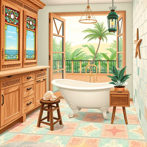 A vibrant Aboriginal-inspired design illustrating a bathroom remodel service program. The scene features abstract, flowing patterns resembling traditional bark paintings and dot painting techniques, with swirling lines symbolizing water and sleek geometric shapes representing modern bathroom fixtures. Central elements include a stylized bathtub adorned with intricate patterns, a wavy faucet motif, and minimalist tiled outlines decorated with concentric circles and dotted accents, conveying harmony and transformation. Playful details such as shimmering soap bubbles with metallic highlights and patterned towels draped over abstract shapes add personality. The background blends desert-like textures with stylized interior elements, symbolizing renewal, using warm earthy tones—ochres, burnt oranges, and reds—intermixed with cool blues and turquoise to evoke cleanliness and freshness. The overall design balances professionalism and playfulness, reflecting Aboriginal artistry and craftsmanship with cultural depth, vibrant energy, and a sense of calm and reliability, ideal for a blog cover on bathroom remodeling services.