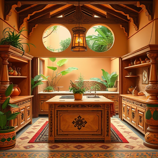 A vibrant Cubism-style illustration of a modern coastal kitchen in Dunedin, Florida, featuring geometric, fragmented shapes forming sleek cabinets, countertops, and appliances with sharp angles and overlapping planes. Bright tropical colors, including seafoam greens, sunny yellows, coral oranges, and whites, evoke a lively coastal atmosphere. The scene includes a mosaic-like window revealing abstract views of palm trees and turquoise waters, and a stylized, jagged sunburst lamp casting playful shadows. An artistic backsplash depicts rippling water patterns with abstract shells and starfish, adding whimsical charm. The island showcases geometric fruit shapes—oranges, grapefruits, and avocados—with faceted surfaces that reflect light. The open-concept space extends into angular furniture such as a lounge chair reminiscent of a hammock and a funky café-style table, set against simplified foliage and abstract seagulls soaring in a stylized sky. Overall, the composition exudes a lively, artistic vibe celebrating Florida’s coastal energy and contemporary design, characterized by bold lines, abstract forms, and a vibrant, harmonious color palette.