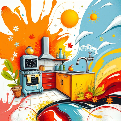 A vibrant blog cover image illustrating home remodeling inspired by Pre-Columbian art, featuring stylized architectural details like ornate doorways, zigzag patterns, and geometric motifs reminiscent of ancient Mesoamerican murals. The scene depicts a lively workshop with traditional artisans crafting decorative tiles and wooden beams, integrated with abstract representations of tools such as chisels and hammers. Rich earthy tones—including terracotta, golds, greens, and turquoise—create a warm, inviting atmosphere. Quirky elements like tiny feathered serpents around columns, miniature pyramids with decorative accents, and sun and moon symbols woven into the background add cultural richness and whimsy. The environment blends historic craftsmanship with modern design, framed by stylized scrolls and vine borders that emphasize creativity and transformation. Overall, the energetic and inspiring composition showcases the harmony of traditional artistry and innovative home remodeling, with bold lines and intricate patterns highlighting craftsmanship and cultural depth.